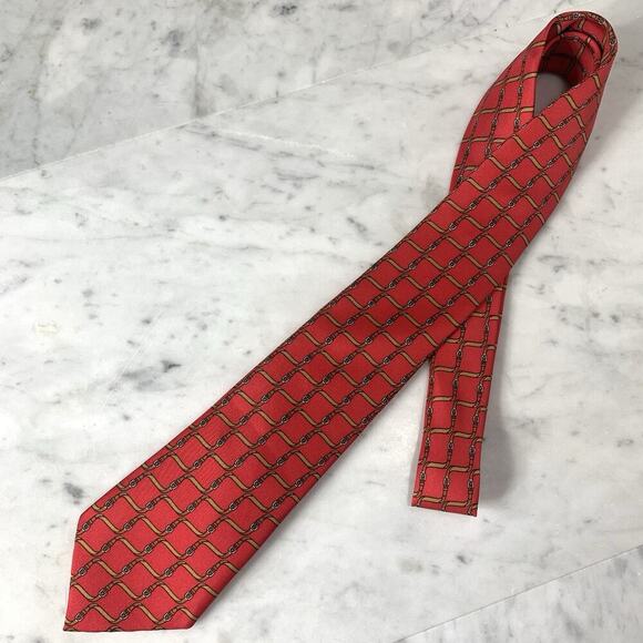 HERMES Tie Silk 55" x 3-1/8" Brown Belt on Red Necktie Neiman Marcus 7009 EUC - Picture 2 of 7